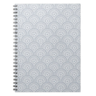 Blue mandala waves pattern on white background notebook
