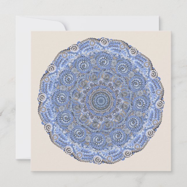 Blue Mandala With Beach Sea Life Words Holiday Card (Front)