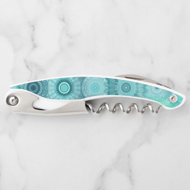 Blue Mandalas Abstract Ornate Pattern Corkscrew (Front)