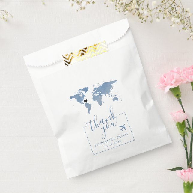 Blue Map Travel Theme Destination Wedding Paper Favour Bag (Sealed)