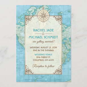 Blue Map Travel Wedding Invitation
