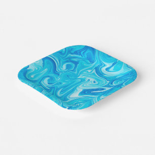 Blue Marbelized Paint Art Modern Hanukkah Fun  Paper Plate