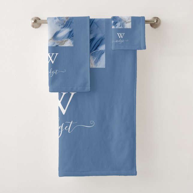 blue marble abstract coastal pattern bath towel set (Insitu)