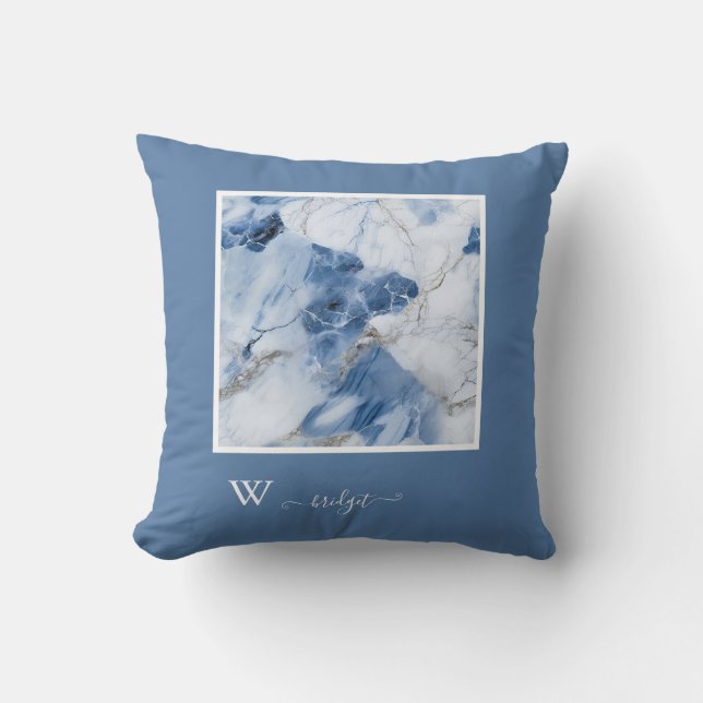 blue marble abstract coastal pattern cushion (Front)