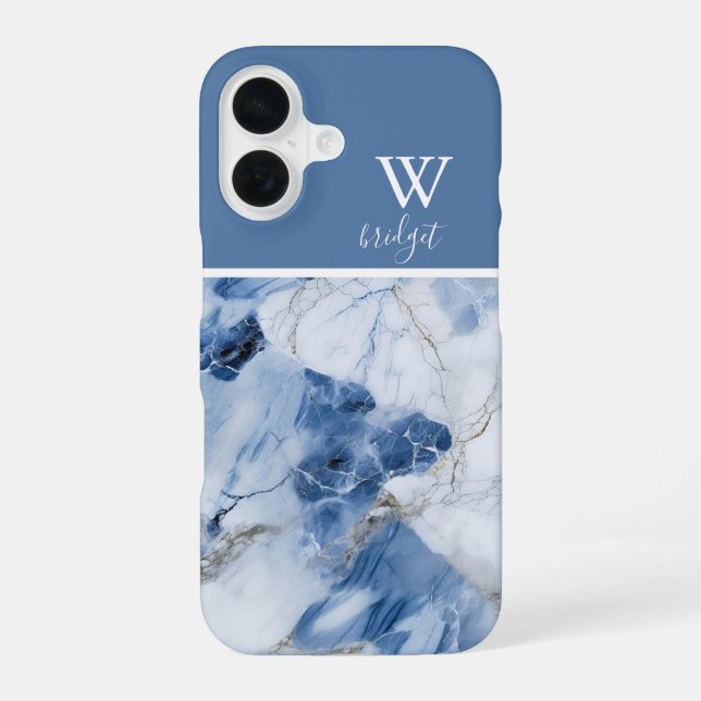blue marble abstract coastal pattern iPhone 16 case (Back)
