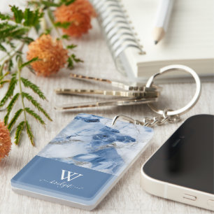 blue marble abstract coastal pattern key ring