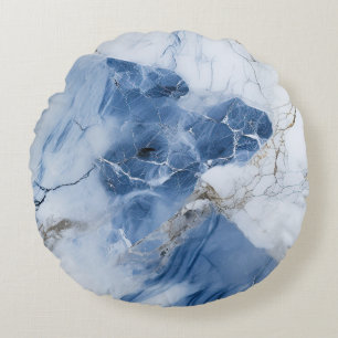 blue marble abstract coastal pattern round cushion