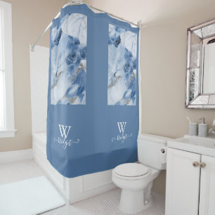 blue marble abstract coastal pattern shower curtain