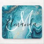 Blue Marble Abstract Monogram Mouse Pad<br><div class="desc">Unique blue marble monogram abstract mouse mat. Add your name and initial. Click customise further to edit this template and change font,  colour ,  style etc</div>