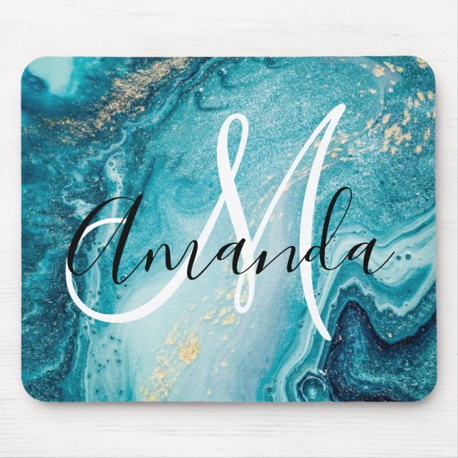 Blue Marble Abstract Monogram Mouse Pad (Front)