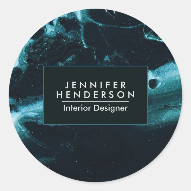 Blue Marble Abstract Texture Classic Round Sticker (Front)