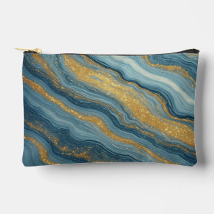 Blue Marble Abstract With Gold Veins Accessory Pouch