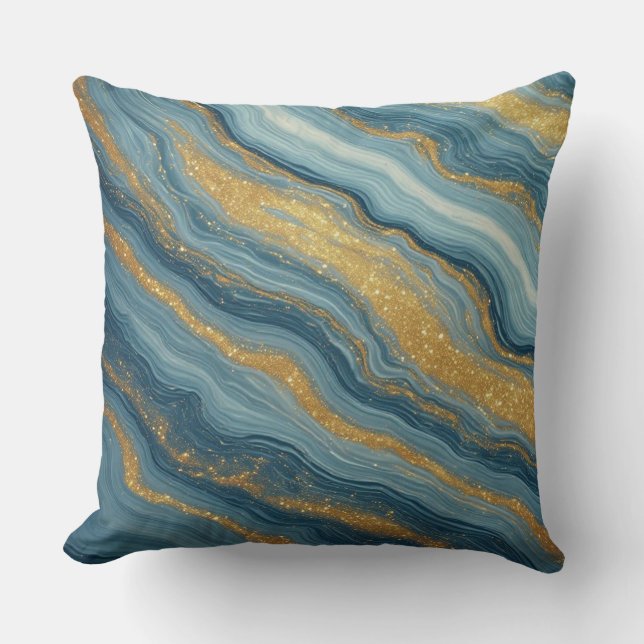 Blue Marble Abstract With Gold Veins Cushion (Front)