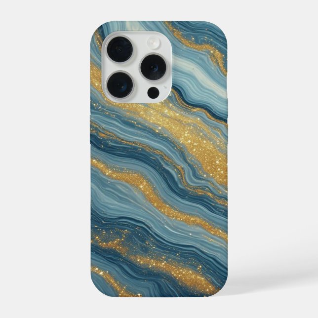 Blue Marble Abstract With Gold Veins iPhone Case (Back)