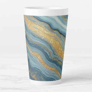 Blue Marble Abstract With Gold Veins Latte Mug