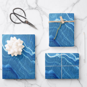 Blue Marble Agate Abstraction  Wrapping Paper Sheet