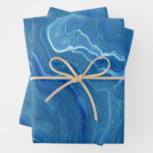 Blue Marble Agate Abstraction Wrapping Paper Sheet