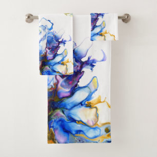 Blue Marble Agate Fluid Art Bath Towel Set