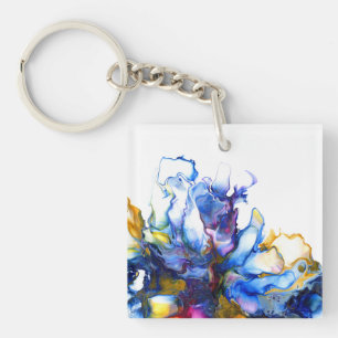 Blue Marble Agate Fluid Art Key Ring