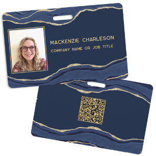 Blue Marble Agate Geode QR Code Photo ID Name ID Badge