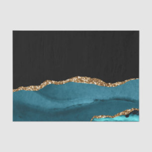 Blue Marble Agate Glamourous Black Golden Glitters Tissue Paper