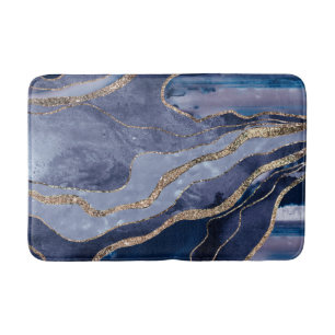 Blue Marble Agate Gold Glitter Glam #1  Bath Mat