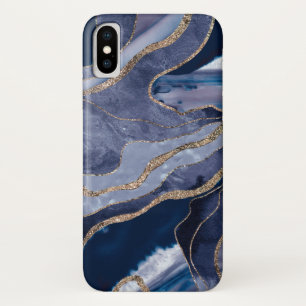 Blue Marble Agate Gold Glitter Glam #1  iPhone X Case
