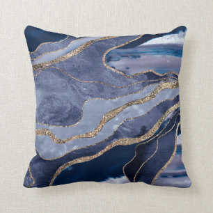 Blue Marble Agate Gold Glitter Glam #1  Cushion