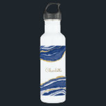 Blue Marble Agate Gold Glitter Personalised 710 Ml Water Bottle<br><div class="desc">Indigo blue watercolor agate marble design with faux gold glitter detail.  Change the name to customise.</div>