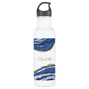 Blue Marble Agate Gold Glitter Personalised 710 Ml Water Bottle