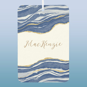 Blue Marble Agate Gold Glitter Personalised Car Air Freshener