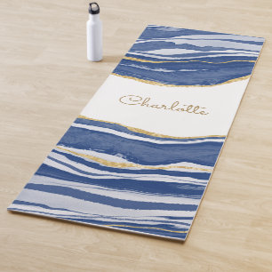 Blue Marble Agate Gold Glitter Personalised Yoga Mat
