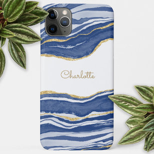 Blue Marble Agate Gold Glitter Personalized Case-Mate iPhone Case