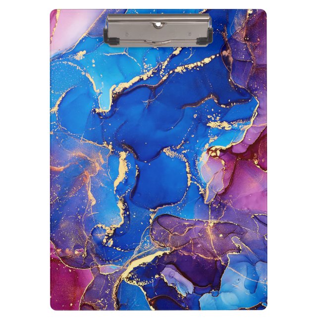BLUE MARBLE AGATE SILVER GLITTER GLAM CLIPBOARD (Front)