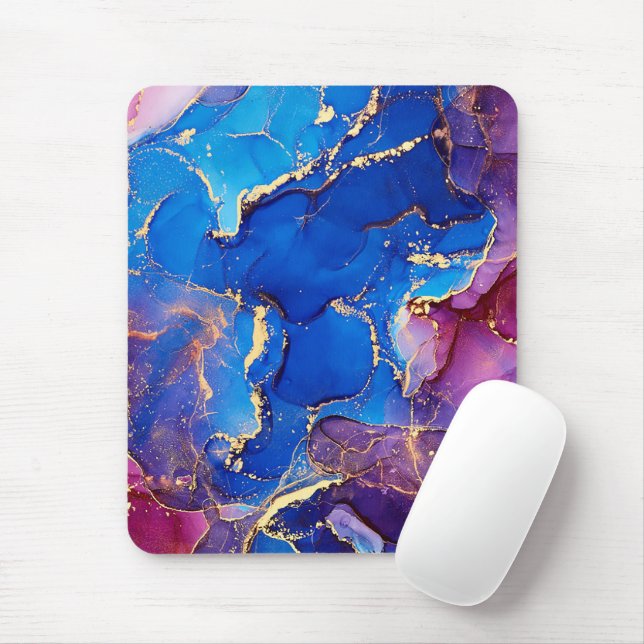 BLUE MARBLE AGATE SILVER GLITTER GLAM MOUSE PAD (With Mouse)