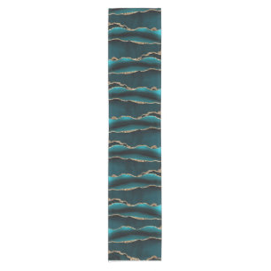 BLUE MARBLE AGATE SILVER GLITTER GLAM SHORT TABLE RUNNER