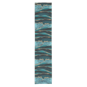 BLUE MARBLE AGATE SILVER GLITTER GLAM SHORT TABLE RUNNER