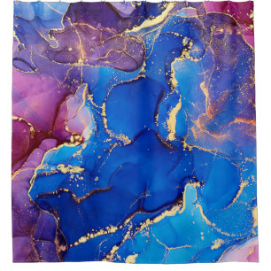 BLUE MARBLE AGATE SILVER GLITTER GLAM SHOWER CURTAIN
