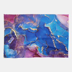 BLUE MARBLE AGATE SILVER GLITTER GLAM TEA TOWEL