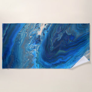 Blue Marble Agate Texture Fluid Art Beach Towel
