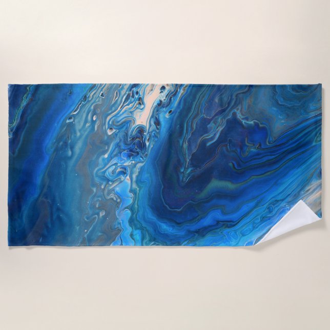 Blue Marble Agate Texture Fluid Art Beach Towel (Front)