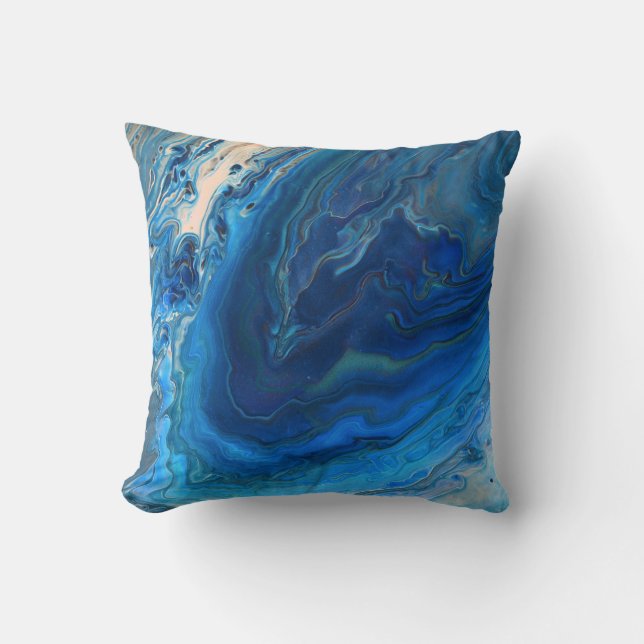 Blue Marble Agate Texture Fluid Art Cushion (Front)