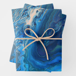 Blue Marble Agate Texture Fluid Art Wrapping Paper Sheet