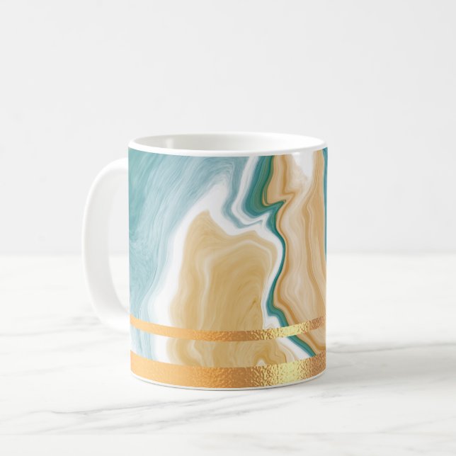 Blue Marble and Gold Rimmed Coffee Mug (Front Left)