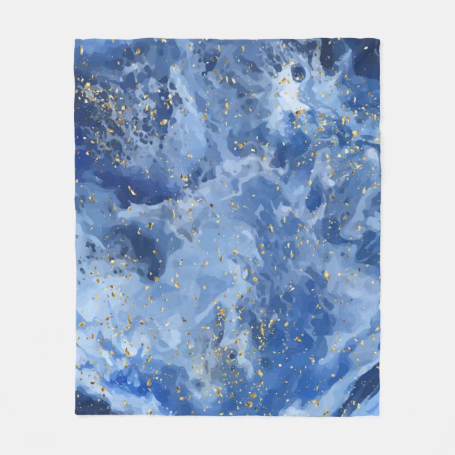 Blue marble and gold texture fleece blanket (Front)