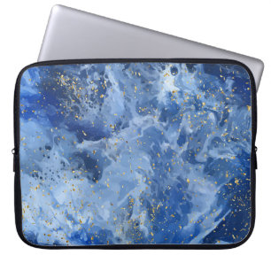 Blue marble and gold texture laptop sleeve