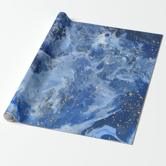 Blue marble and gold texture wrapping paper (Unrolled)
