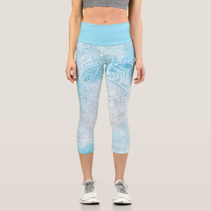 Blue Marble and White Mandala Yoga Capri  Leggings