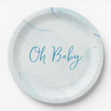 Blue Marble Boy Baby Shower Paper Plates