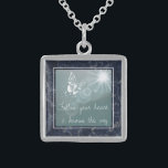 Blue Marble Butterfly Follow Your Heart Sterling Silver Necklace<br><div class="desc">Inspiring quote on dreamy necklace with dark blue marble background.</div>